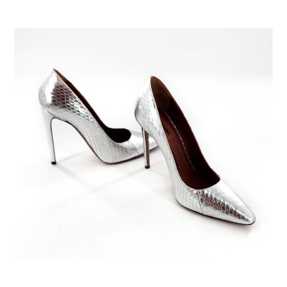 MISSONI MWOB Silver Snake Python Pointed Toe Leather Pumps Heels - Picture 4 of 12